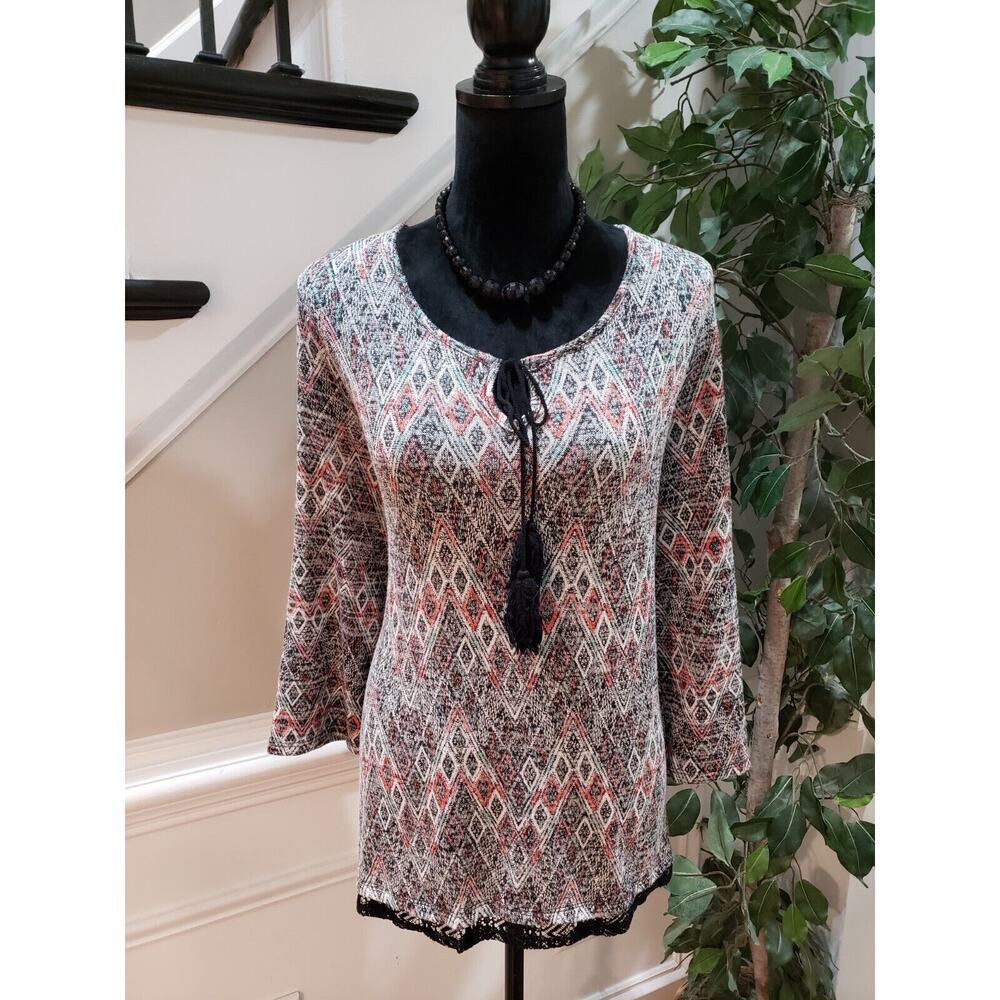 Kim Rogers Womens Multicolor Polyester Round Neck Long Sleeve Top Blouse Size XL
